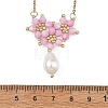 Electroplate Glass Beaded Flower Teardrop Pendant 304 Stainless Steel Cable Chain Necklaces NJEW-MZ00156-01-3