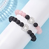 2Pcs Natural Round Pink Mashan Jade & Lava Rock Beads Stretch Bracelets BJEW-JB12879-2