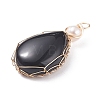 Natural Obsidian Copper Wire Wrapped Pendants PALLOY-JF01398-05-3