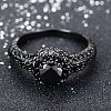 Flat Round Brass Jet Rhinestone Finger Rings FS-WG232E0-01-2