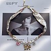 304 Stainless Steel Enamel Pendant Printed Cloth Scarf Necklaces for Women FS-WGDE682-05-1