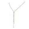 Adjustable Natural Pearl Rice Pendant 304 Stainless Steel Box Chain Lariat Necklaces NJEW-JN05948-2
