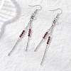 Round 304 Stainless Steel Natural Garnet Dangle Earrings EJEW-JE06783-03-1
