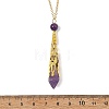 304 Stainless Steel Filigree Natural Amethyst Faceted Pointed Bullet Pendant Brass Cable Chain Necklaces NJEW-JN06568-02-4