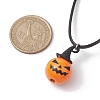 Halloween Theme Wood Pumpkin Pendant Necklaces NJEW-JN04847-3