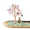 Natural Fluorite Money Tree Buddha Sculpture Set Incense Burner & Natural Green Aventurine on Trays for Wealth DJEW-G027-19RG-06-2