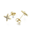 Brass Micro Pave Clear Cubic Zirconia Stud Earrings EJEW-T046-34G-NF-2