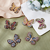 6Pcs 6 Colors Rhinestone Butterfly Badge JEWB-CA0001-16-4