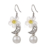 Flower with Moon Alloy Plastic Dangle Earrings EJEW-JE06820-1
