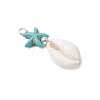 Cowrie Shell & Synthetic Turquoise Starfish Pendants PALLOY-JF03407-02-3