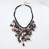 Bohemian Style Round Wood & CCB Beads Tassel Bib Necklaces WGF170D-01-1