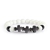 Round Natural White Jade Beaded Stretch Bracelets ED3000-4-1