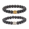 2Pcs 2 Color Natural Lava Rock & Synthetic Black Stone Stretch Bracelets Set with Buddha Head BJEW-JB07707-2