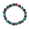 Dyed & Heated Natural Tiger Eye & Brass Round Beaded Stretch Bracelets for Women Men BJEW-JB13933-3