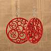 Simple Design Filigree Flat Round Wood Dangle Earrings EJEW-I181-10-1