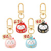 GOMAKERER 4Pcs 4 Colors Lucky Cat Shapes Brass Bell Pendant Keychain KEYC-GO0001-05-1