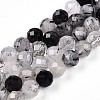 Natural Black Rutilated Quartz Bead Strands G-S345-8mm-30-1