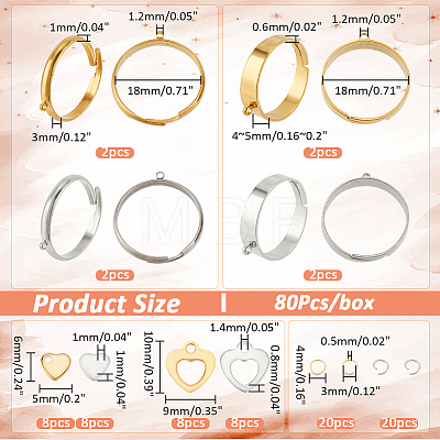  DIY Heart Charm Adjustable Ring Making Kit STAS-NB0001-89-1