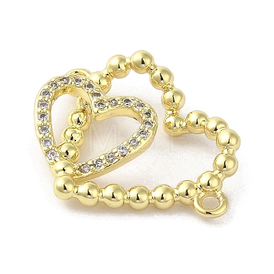 Rack Plating Brass Micro Pave  Clear Cubic Zirconia Double Heart Connector Charms KK-C052-41A-G-1