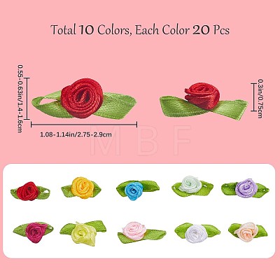 Gorgecraft 200Pcs 10 Colors Polyester Rose Ornaments DIY-GF0006-84-1