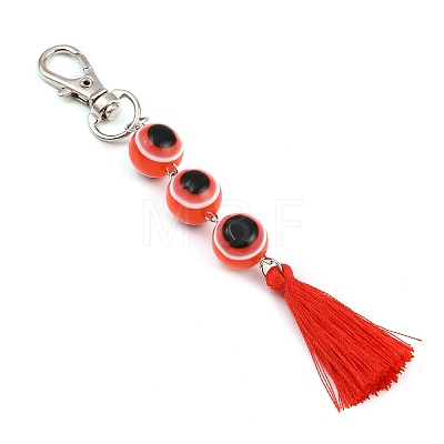 Resin Evil Eye Round Bead & Polyester Tassel Pendant Decorations HJEW-JM04165-02-1