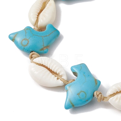 Natural Mixed Cowrie Shell with Synthetic Turquoise Beaded Anklets AJEW-AN00596-1