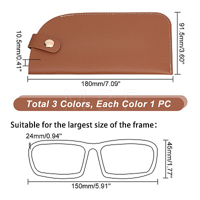   3Pcs 3 Colors PU Imitation Leather Slip-in Glasses Bag AJEW-PH0004-62-1