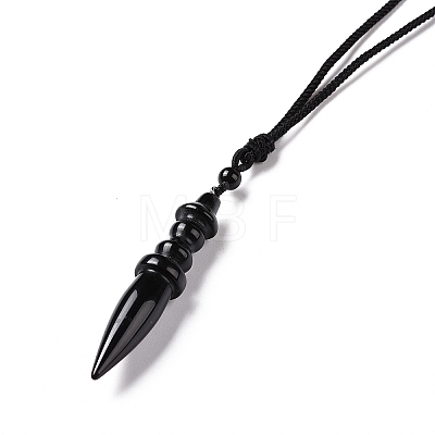 Gemstone Bullet Pendant Necklace with Nylon Cord for Women G-A210-06-1