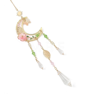 Brass Moon Sun Leaf & Acrylic Flower Suncatcher HJEW-TA00499-1