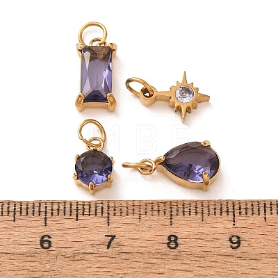 4Pcs 4 Styles 304 Stainless Steel & Glass Pendants GL-CBAC8BB-01G-02-1