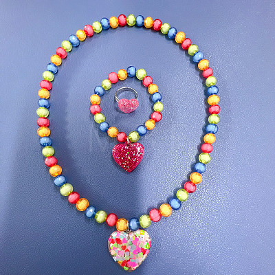 Resin & Glass Bead Pendant Necklaces & Charm Bracelets & Rings Sets FS-WGCCE83-05-1