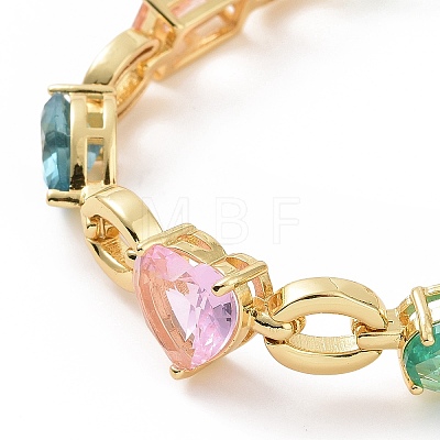 Colorful Cubic Zirconia Heart & Rectangle & Teardrop Link Chain Bracelet BJEW-B068-02-1