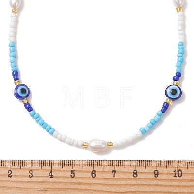 Natural Pearl & Resin Evil Eye & Glass Seed Beaded Necklaces for Women NJEW-MZ00152-01-1