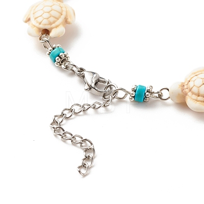 Heart & Tortoise Synthetic Turquoise Beaded Anklet AJEW-AN00459-01-1