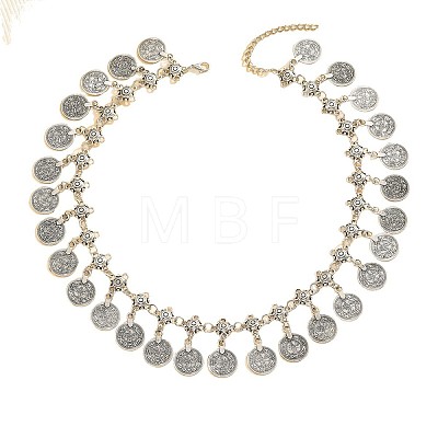 Vintage Alloy & Iron Embossed Coin Tassel Necklaces for Women WG1C655-02-1