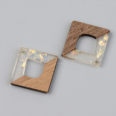 Transparent Resin & Walnut Wood Pendants RESI-S389-024A-E01-1