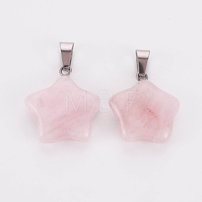 Star Natural Rose Quartz Pendants G-Q367-12-1