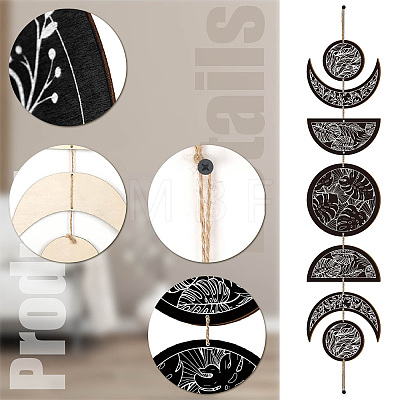 Moon Phase Wood Hanging Wall Decorations HJEW-WH0054-005-1