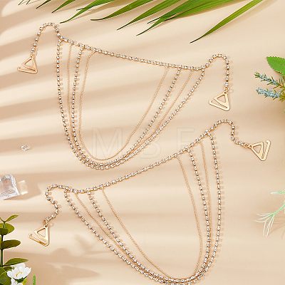 Alloy & Iron Crystal Rhinestone Tassel Sexy Shoulder Bra Body Chains AJEW-WH0455-359G-1