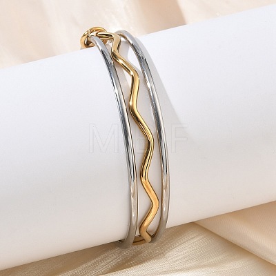 Two Tone 304 Stainless Steel Interwoven Wave Bangles BJEW-F540-02GP-1