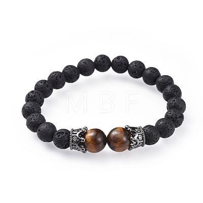 Natural Tiger Eye Stretch Bracelets BJEW-JB04563-03-1