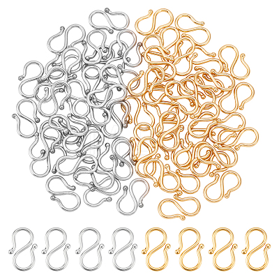 60Pcs 2 Colors 304 Stainless Steel S-Hook Clasps STAS-UN0063-31-1