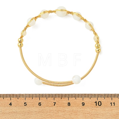 Herringbone Wire-Wrapped Natural Rainbow Moonstone Brass Cuff Bangles BJEW-JB14039-03-1