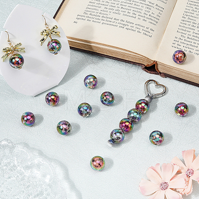 20Pcs UV Plating Acrylic Printed Beads TACR-SC0001-46C-1