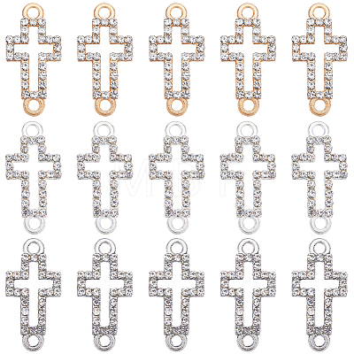 SUNNYCLUE 30Pcs 3 Colors Alloy Crystal Rhinestone Connector Charms ALRI-SC0001-39-1