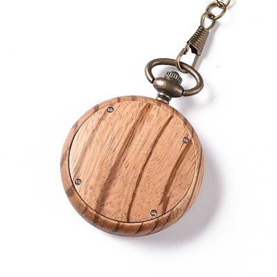 Zebrawood Pocket Watch with Brass Curb Chain and Clips WACH-D017-F01-AB-1