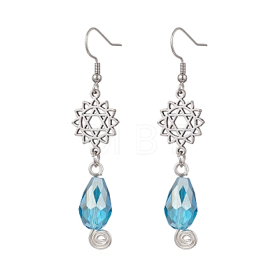 Teardrop with Flower Alloy Glass Dangle Earrings EJEW-JE06819-01-1
