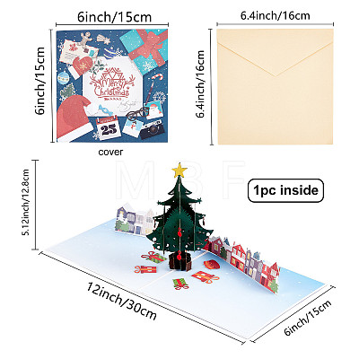 Rectangle 3D Christmas Trees Pop Up Paper Greeting Card AJEW-WH0289-25-1
