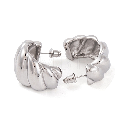 Twist C-Shaped Brass Half Hoop Stud Earrings for Women EJEW-G391-17P-1
