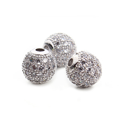 CZ Brass Micro Pave Grade AAA Clear Color Cubic Zirconia Round Beads KK-O065-6mm-05P-NR-1